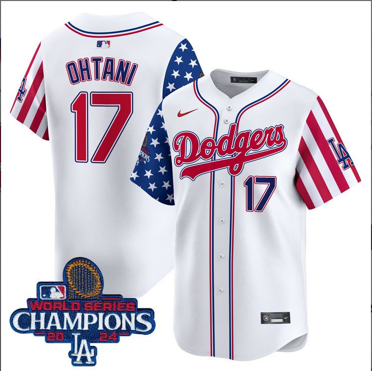 Men MLB Los Angeles Dodgers #17 Ohtani American Style white 2024 World Series Champions  Limited Jersey->los angeles dodgers->MLB Jersey